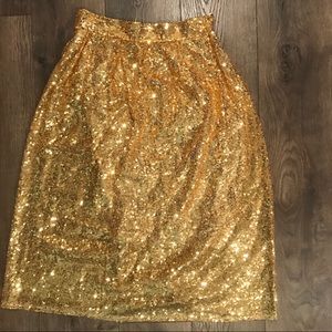High Waisted Gold Sequin Glitter Skirt